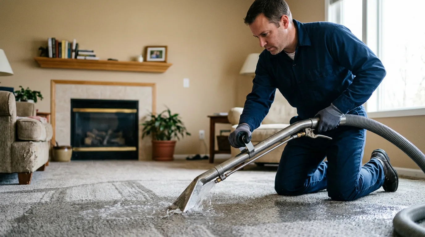 Water damage restoration technician working near Queen City, TX